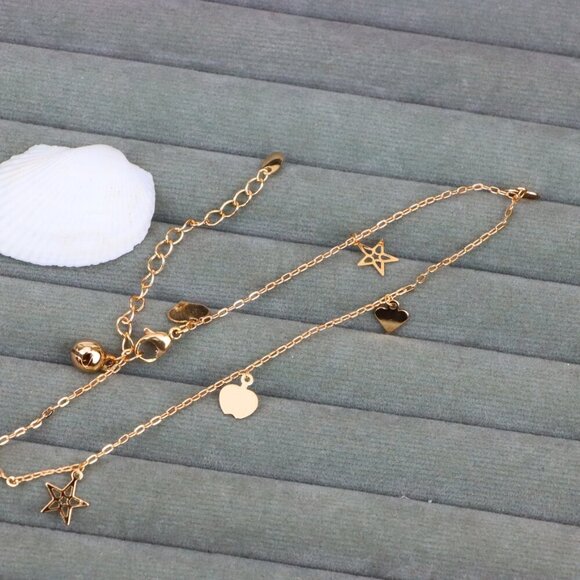 "Charming Rose Gold Anklet with Heart & Star Charms, XPAL1036 - Picture 2 of 12